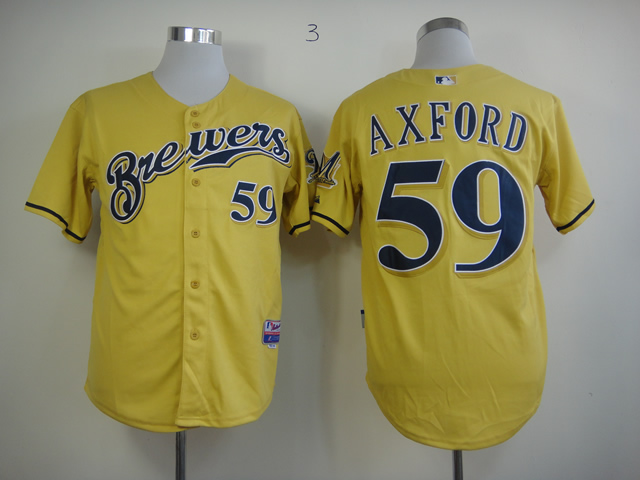 Men Milwaukee Brewers 59 Axford Yellow MLB Jerseys